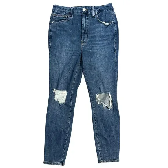 Good American Jeans Good Legs Crop Distressed Skinny Denim Women's Size 12/31 - Picture 1 of 10